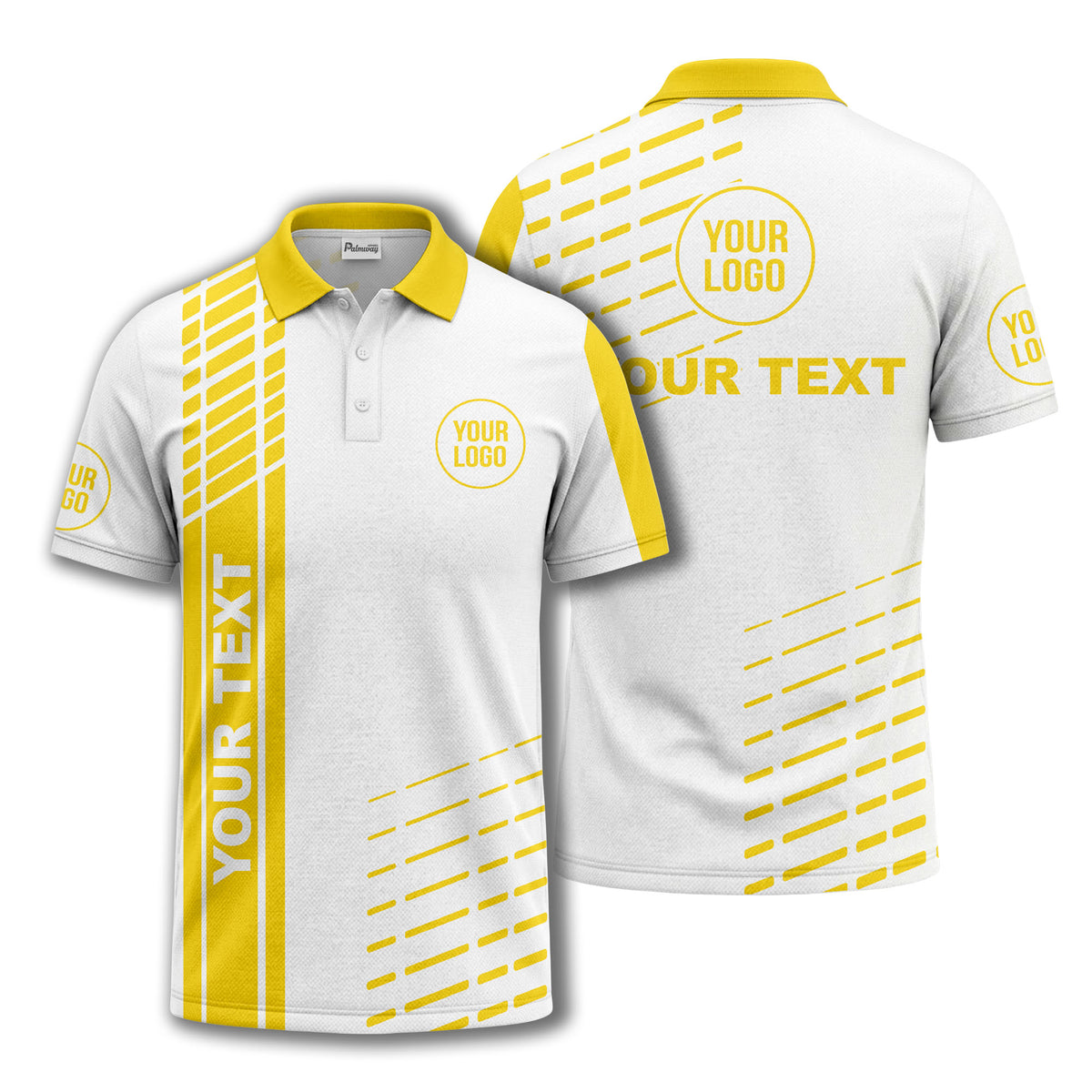 modern vertical stripe & dashed line graphic custom text logo polo shirt