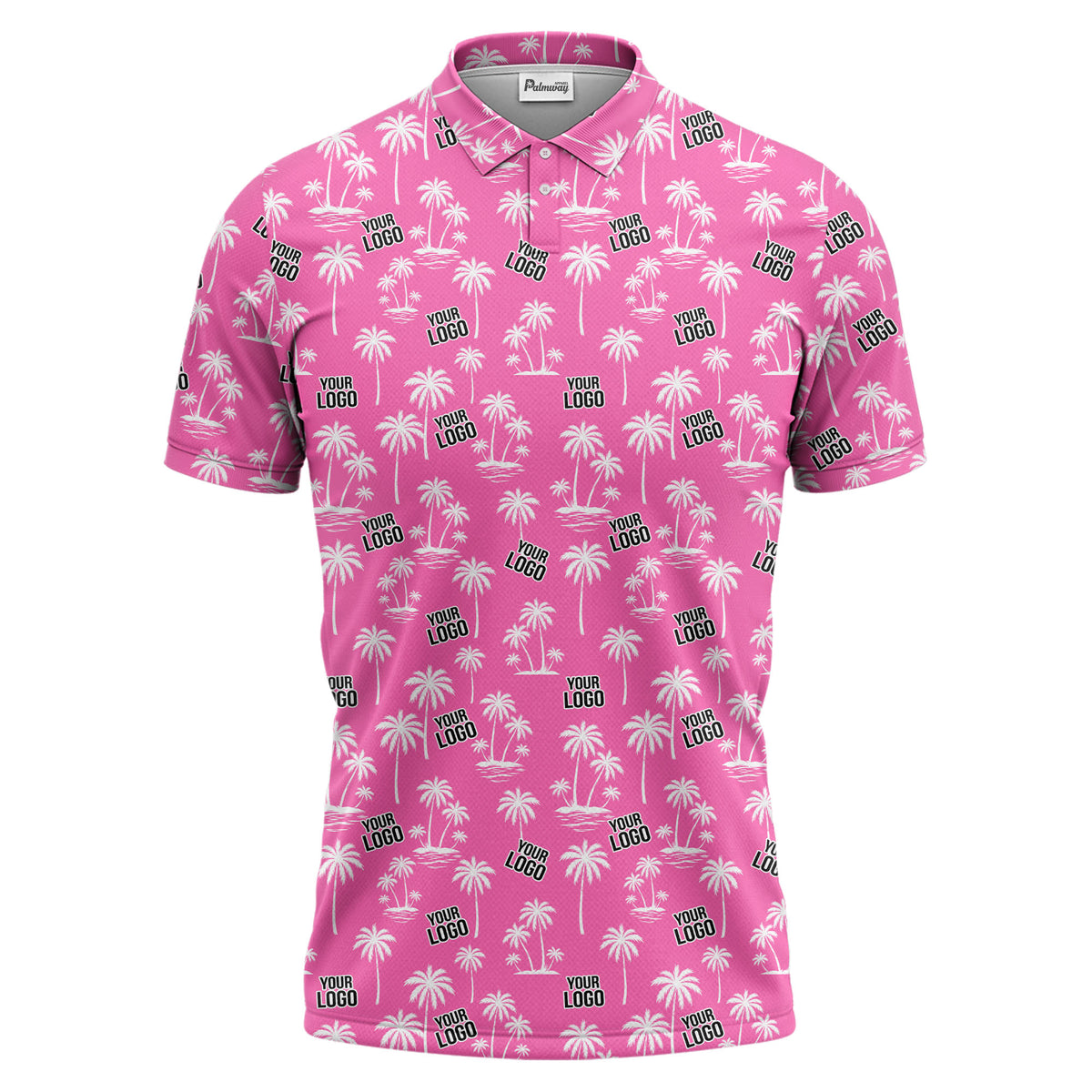 monochrome palm trees & custom logo repeat black white polo shirt