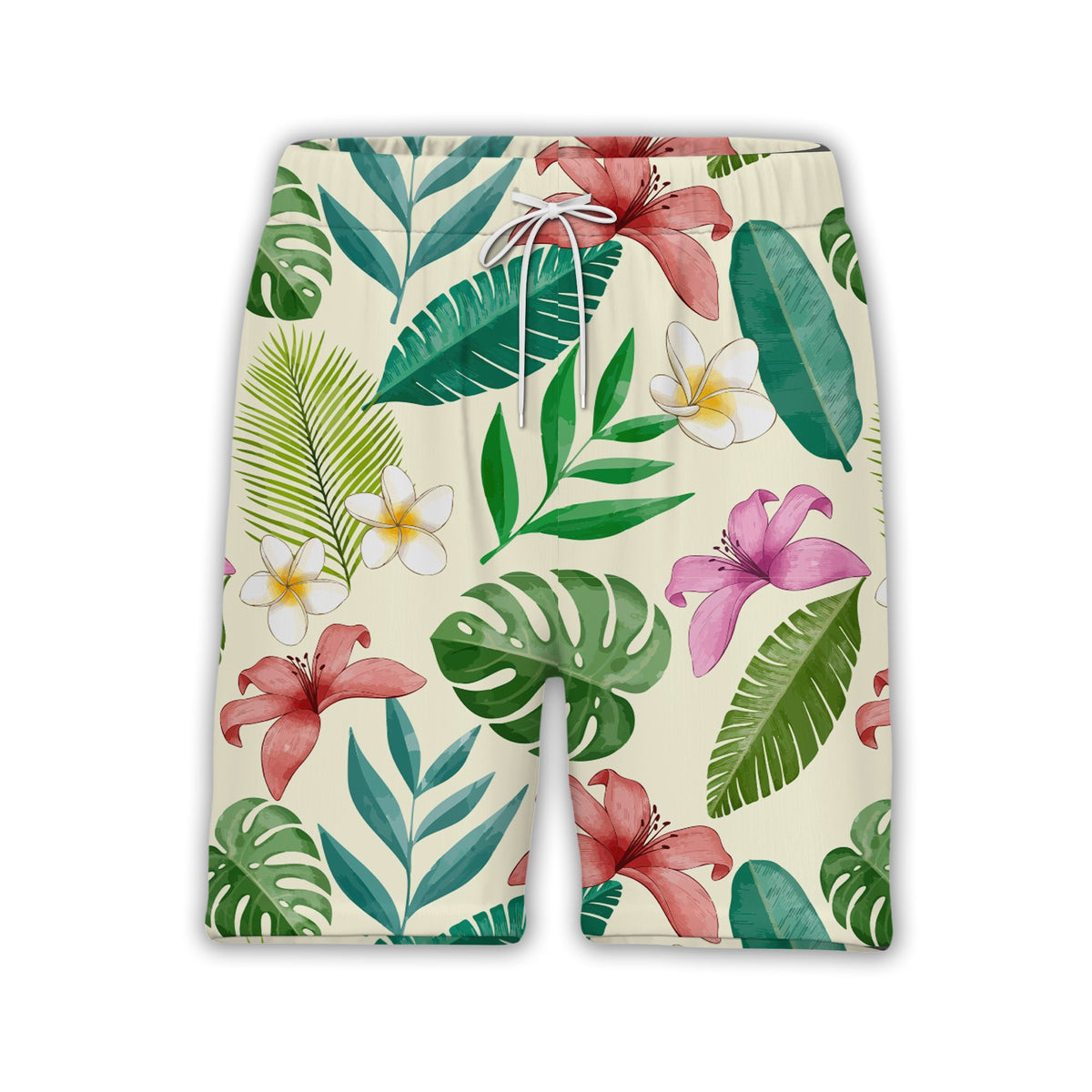 Pale Aqua Blue Watercolor Plumeria Hawaiian Shirt with Ranunculus and Palm