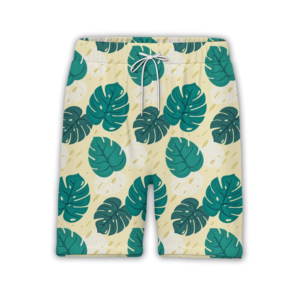 Pale Cream Yellow Modern Graphic Monstera Hawaiian Shirt with Abstract Dots