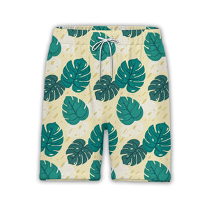 Pale Cream Yellow Modern Graphic Monstera Hawaiian Shirt with Abstract Dots