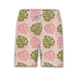 Pale Peach Pink Green Monstera Hawaiian Shirt with Speckled Modern Texture