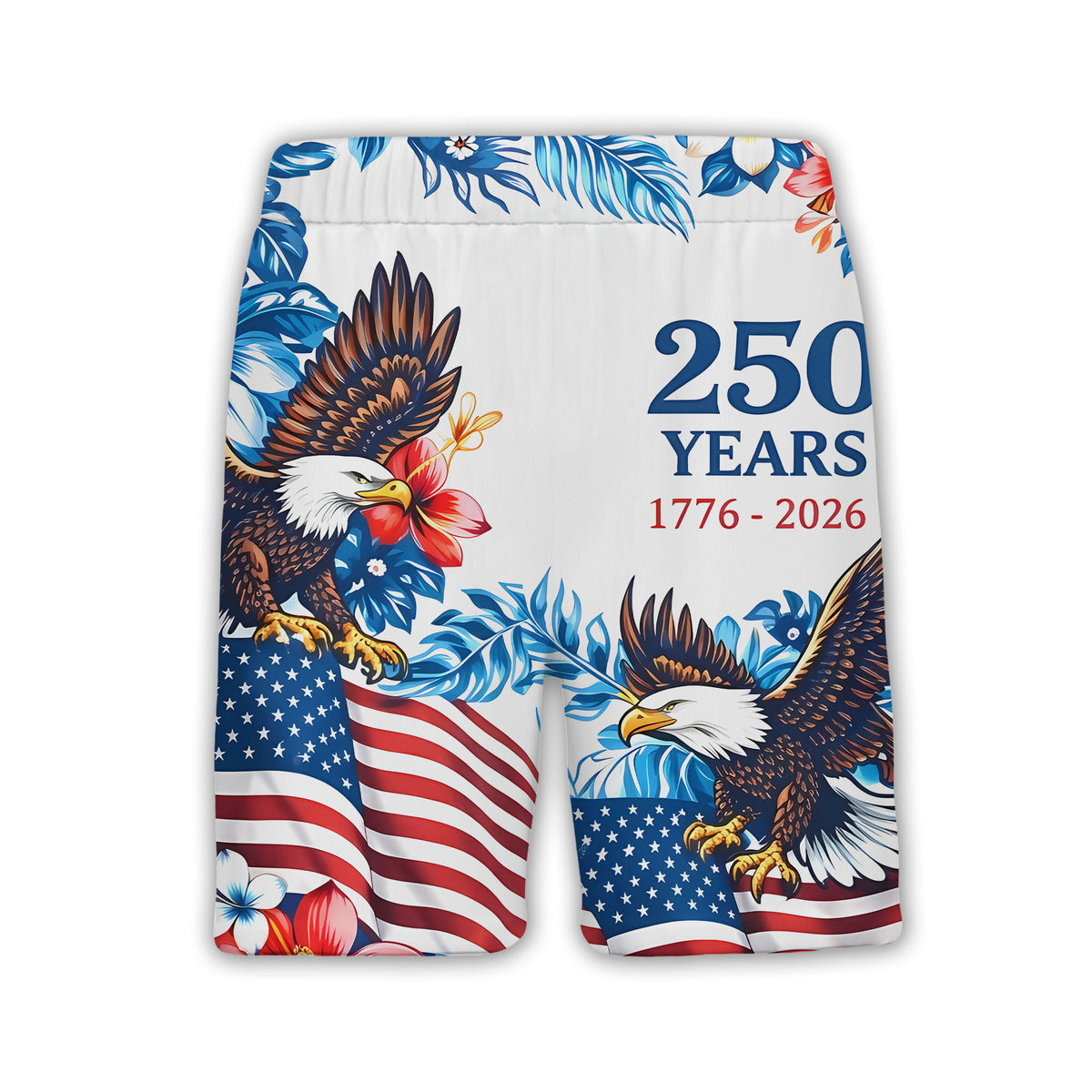 Patriotic Tropical Hawaiian Shirt - Eagle & Hibiscus Floral Print for 4th of July