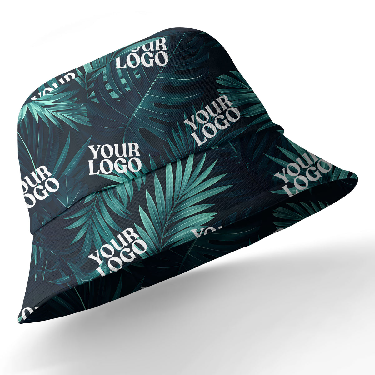 photorealistic palm leaves custom logo navy blue hawaiian shirt