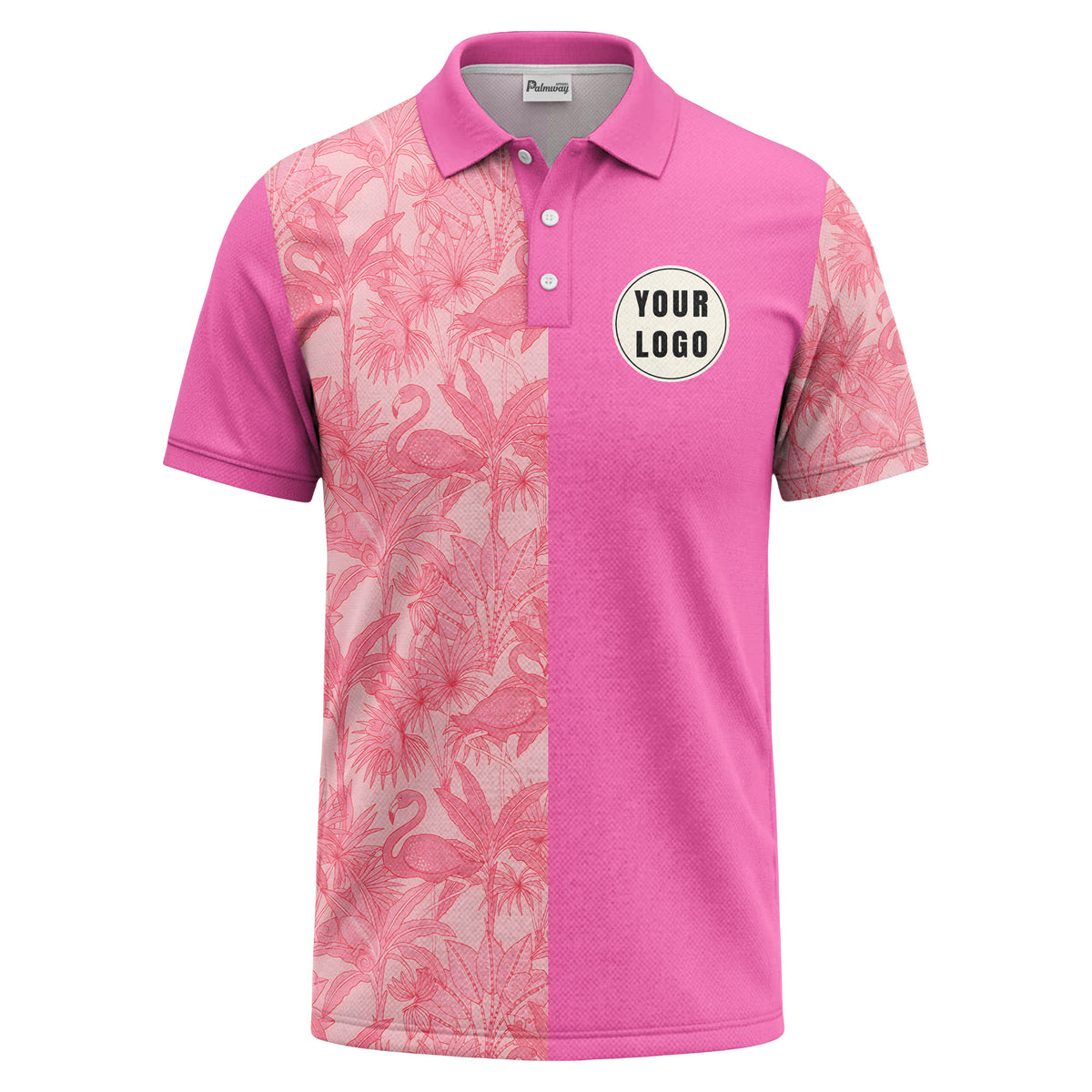 pink flamingo & tropical leaves patterned hawaiian shirt polo shirt