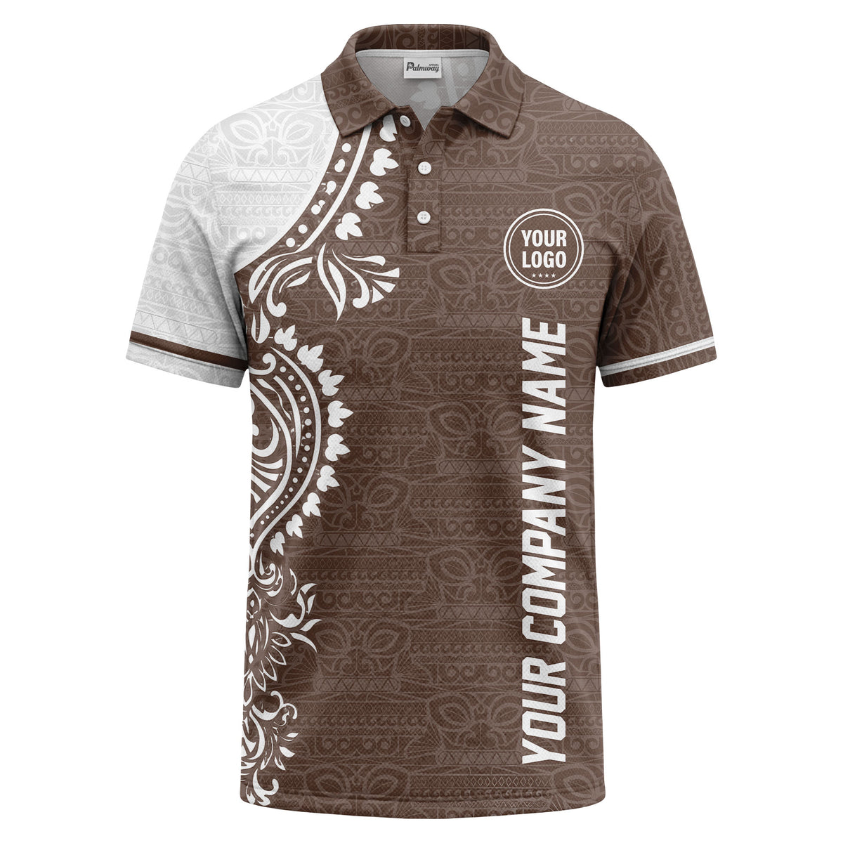 polynesian tribal floral motif black white polo shirt
