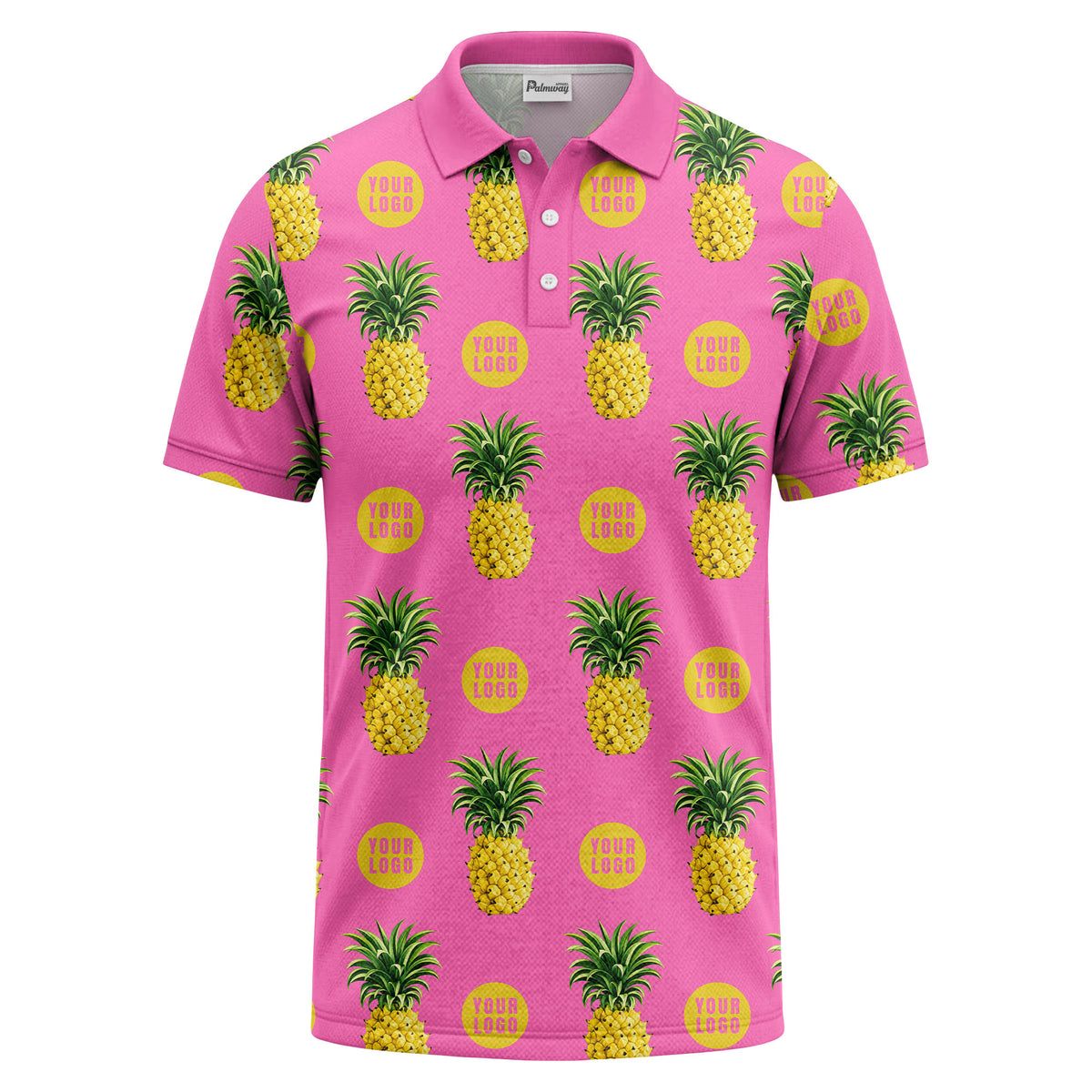 realistic pineapple repeat & custom logo black polo shirt