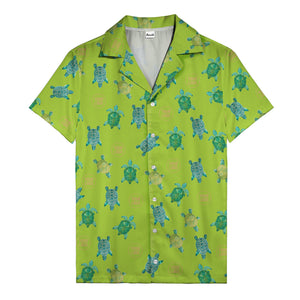 sea turtles and golden logo rings hawaiian shirt for men