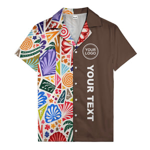 spiral motifs palm leaves hibiscus geometric hawaiian shirt for men