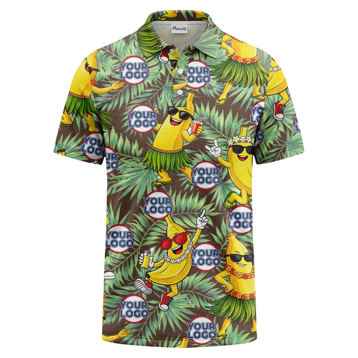 sunglass bananas luau palm leaves polo shirt for men