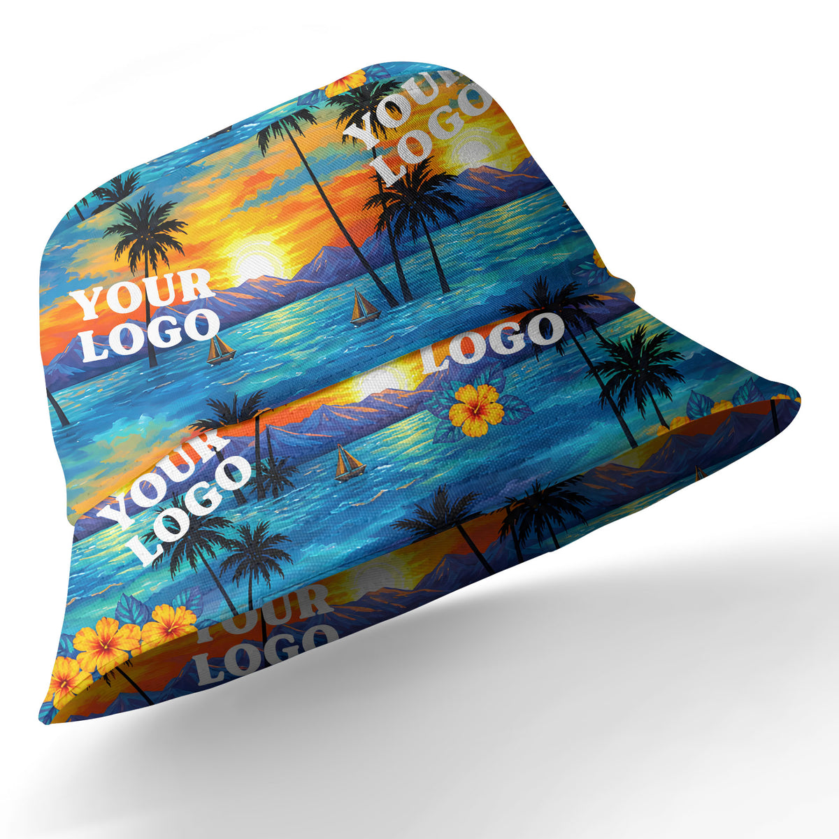 sunset palm trees hibiscus sailboats watercolor hawaiian shirt for men