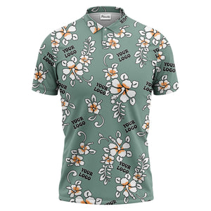 tropical floral hawaiian orange flowers leaves polo shirt for beach getaways