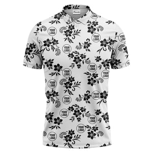 tropical floral leaves & circles polo shirt for island vibes