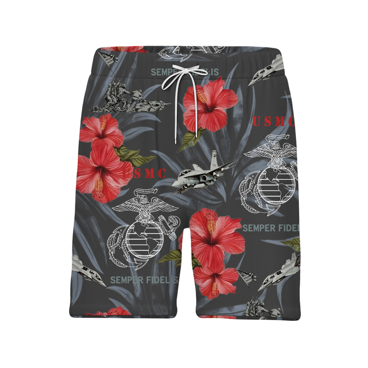 USMC Semper Fidelis Hawaiian Shirt - Fighter Jets Tropical Hibiscus Marine Print