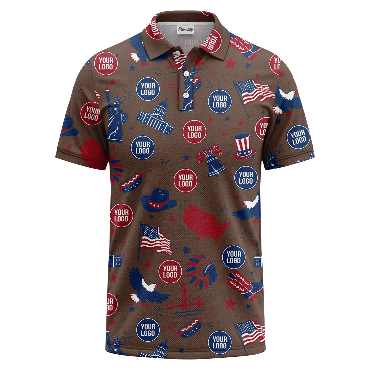 vintage cartoon bald eagles & statue of liberty icons patriotic polo shirt