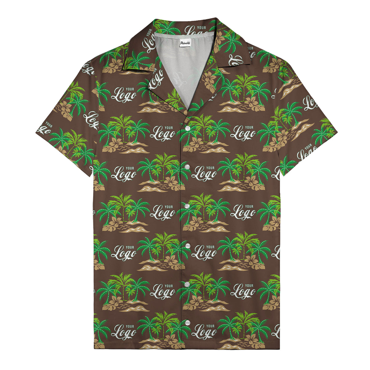 vintage palm tree oasis with monogrammed logo repeat hawaiian shirt