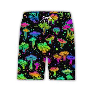 Watercolor Amanita and Forest Mushroom Hawaiian Shirt with Leafy Foliage
