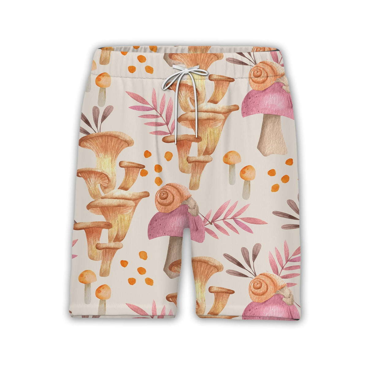 Watercolor Chanterelle Mushroom Hawaiian Shirt with Snails and Pink Leaves