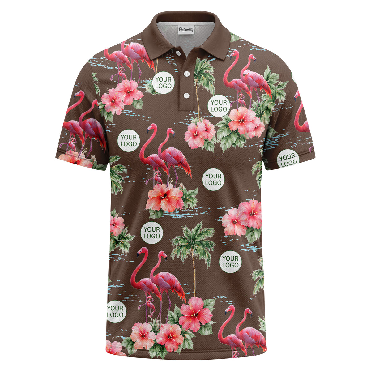 watercolor flamingos & hibiscus palm trees polo shirt for men