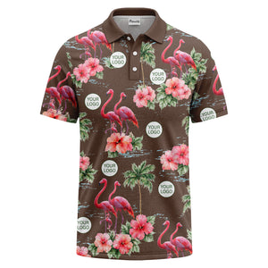 watercolor flamingos & hibiscus palm trees polo shirt for men