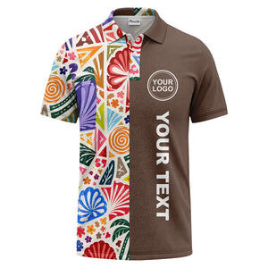 watercolor palm leaves swirls custom geometric all over print polo shirt