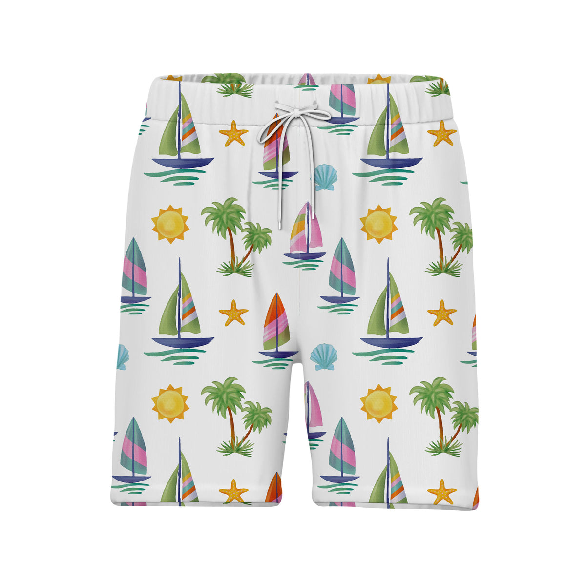Watercolor Sailboat & Palm Tree Hawaiian Shirt – Tropical Beach Style