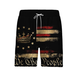 We The People Crown Hawaiian Shirt - Vintage Distressed Gold Stars & Stripes Design
