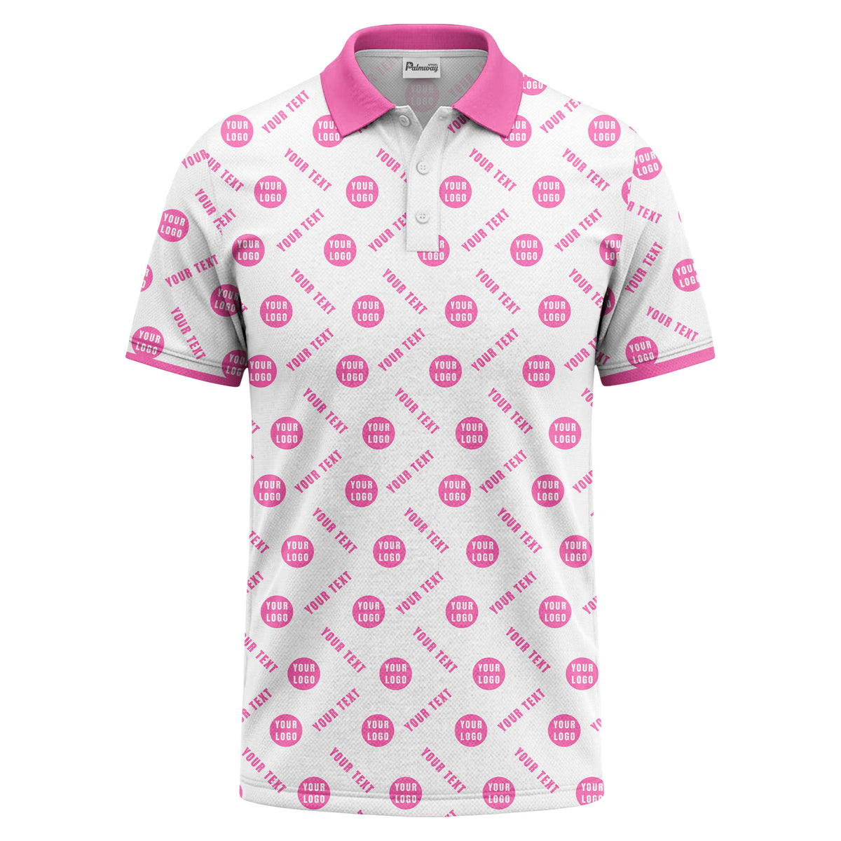 your name & logo repeat pattern all over print custom polo shirt
