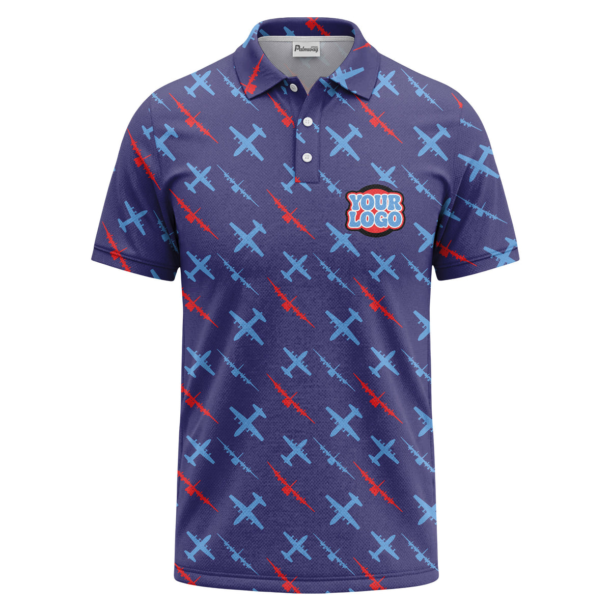 airplane silhouette repeat aviation graphic polo shirt for men
