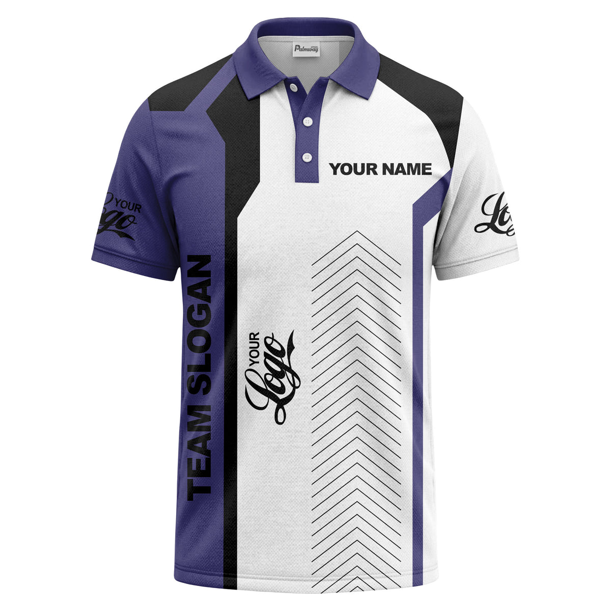 arrow repeat geometric logo & text custom polo shirt