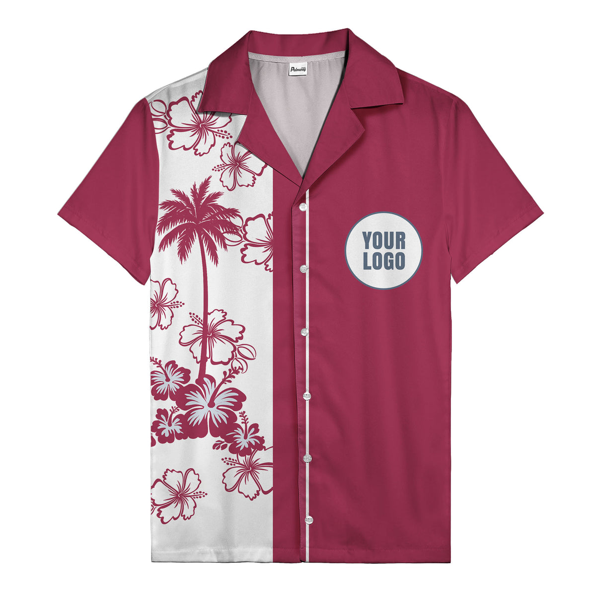 black white palm tree hibiscus panel graphic hawaiian shirt for men