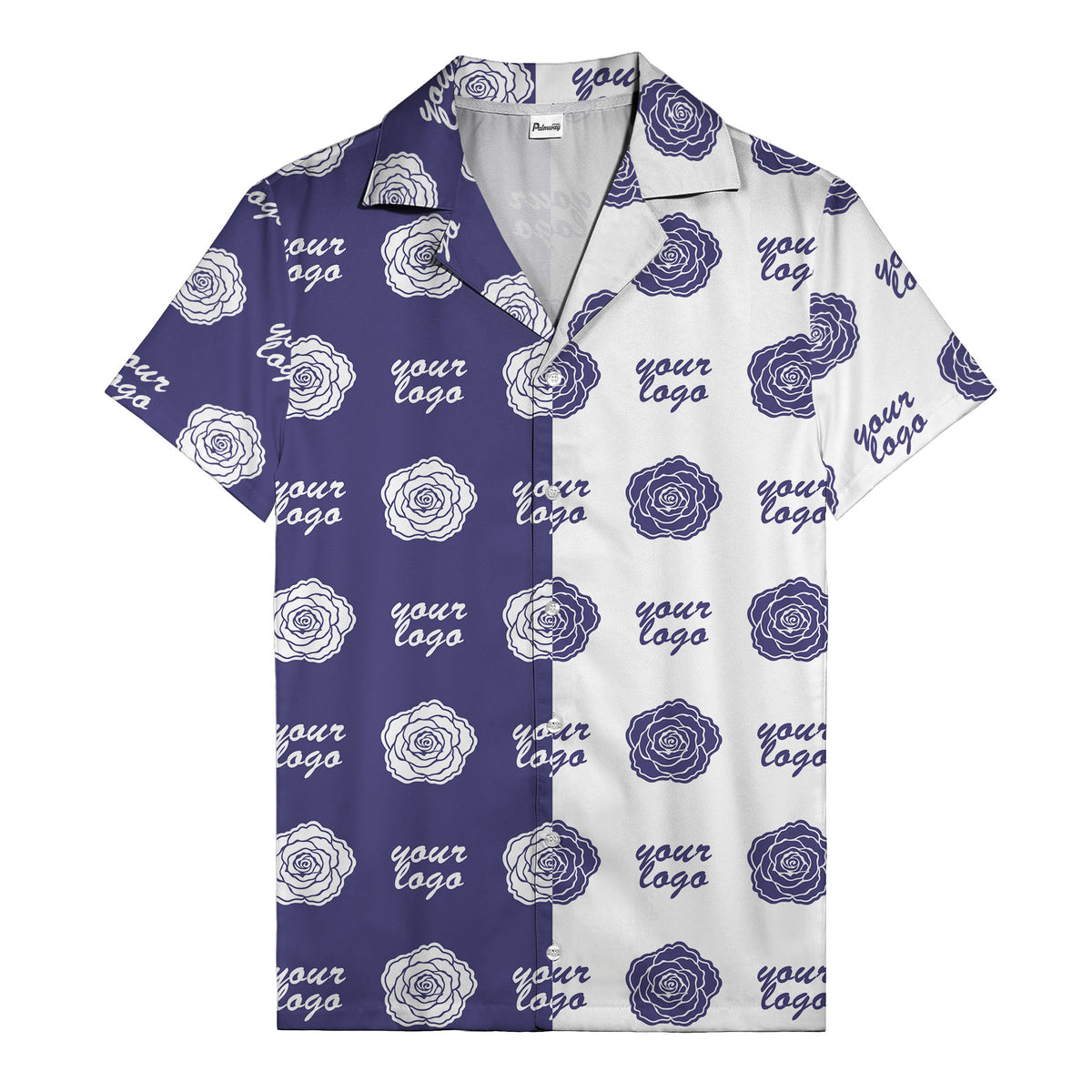 black white rose & custom logo repeat graphic hawaiian shirt