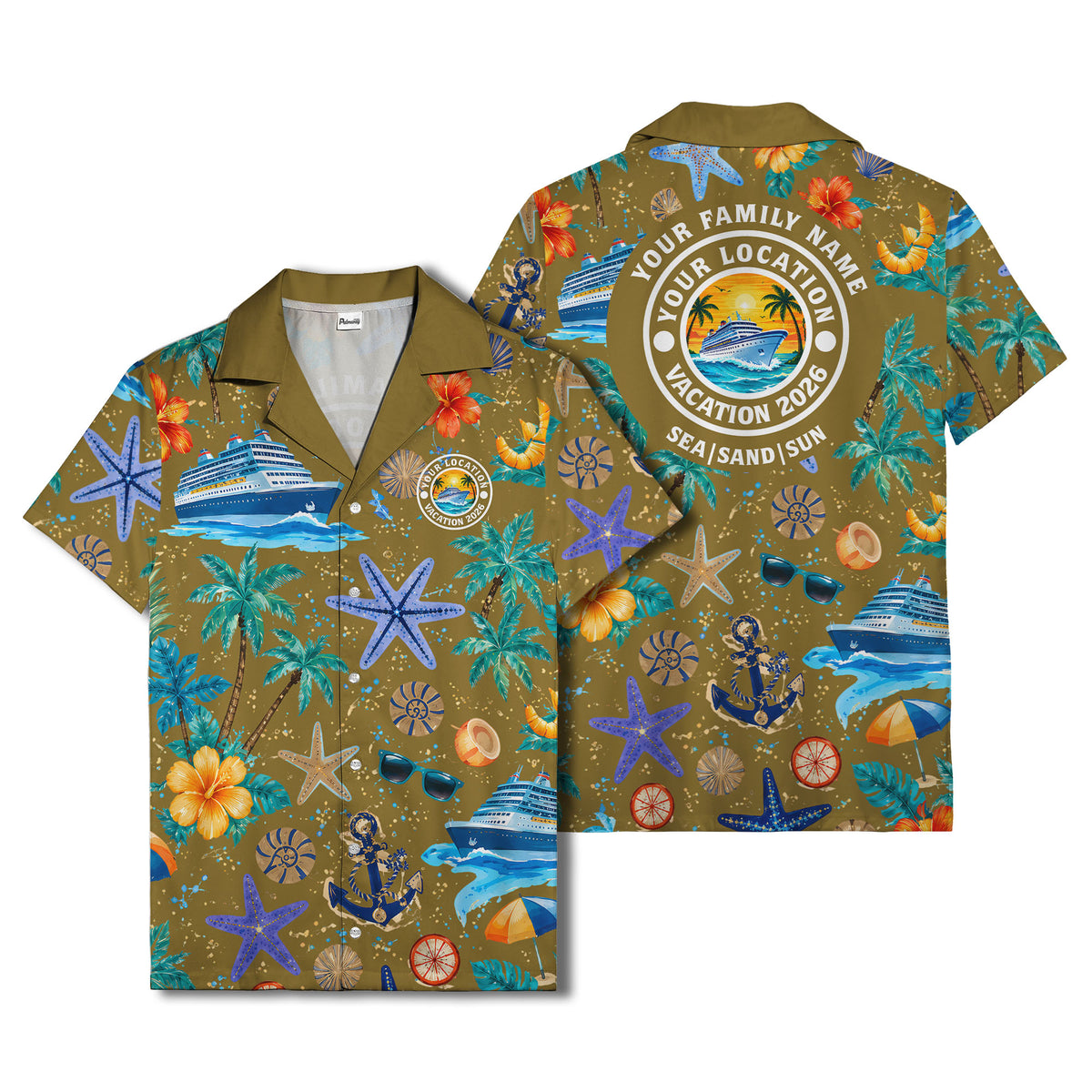 cruise ship palm trees starfish watercolor hawaiian shirt