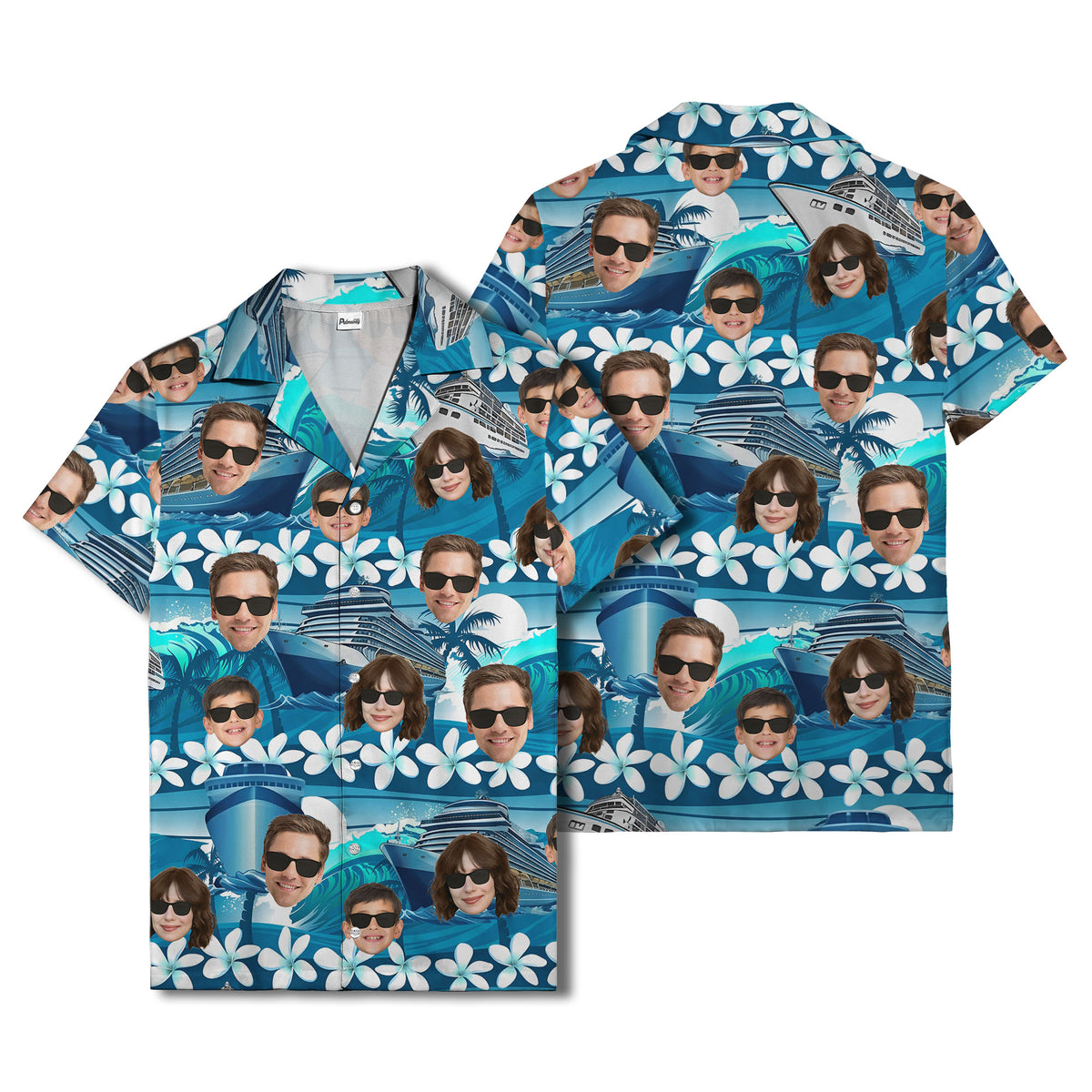 cruise ship silhouettes & plumeria hawaiian shirt