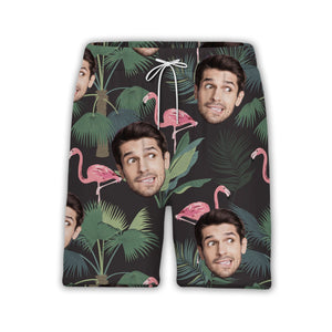 Custom Face with Flamingos Hawaiian Shirt in Navy Tropical Design
