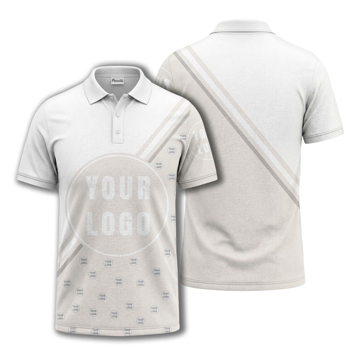 custom logo circles & diagonal stripes all over print polo shirt