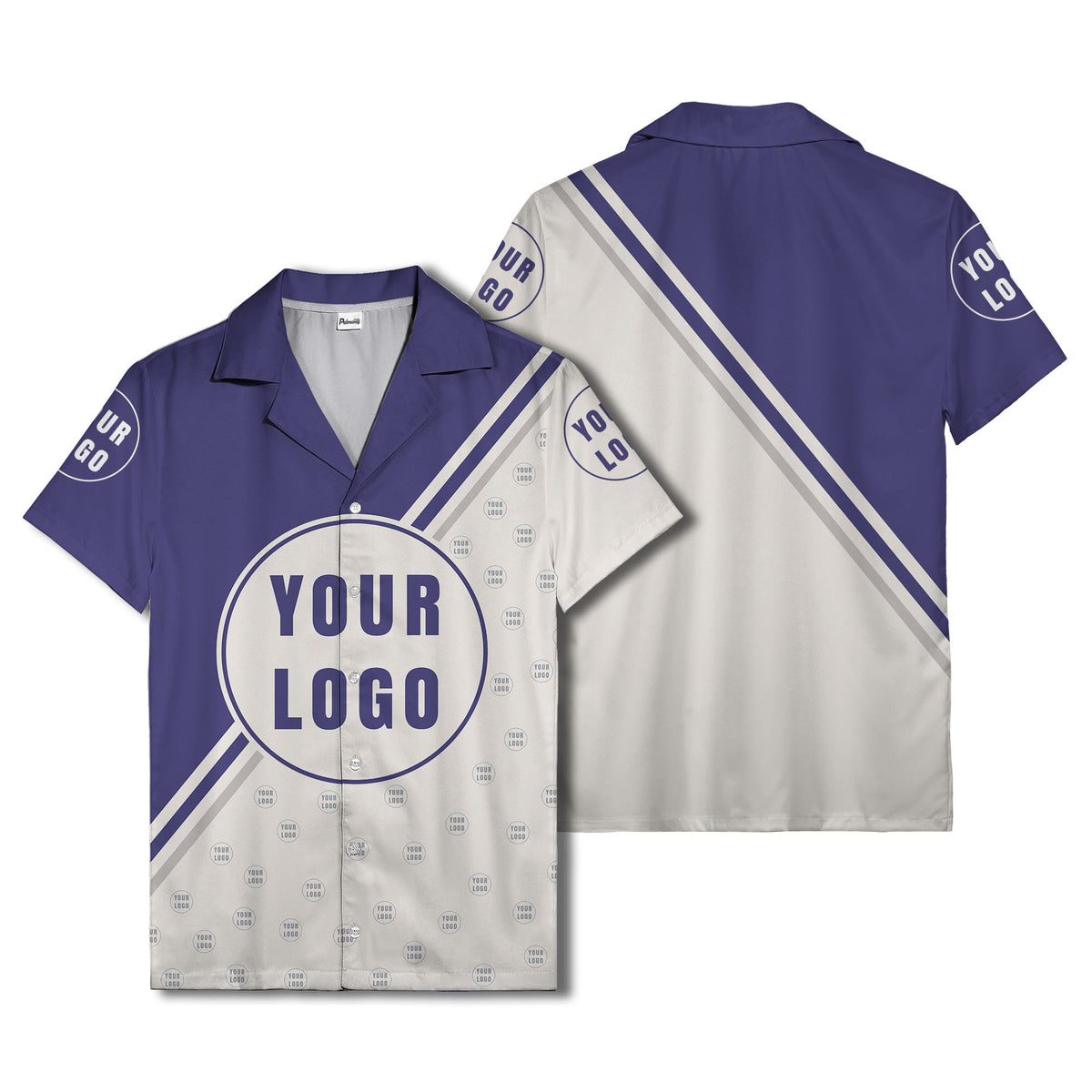 custom logo circles & diagonal stripes minimalist hawaiian shirt for men