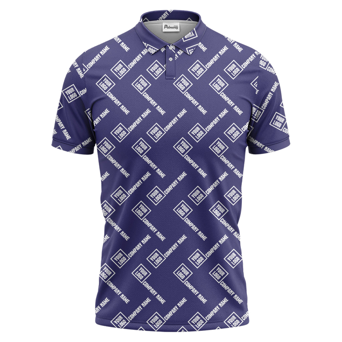 custom logo & company name repeat pattern black polo shirt for men