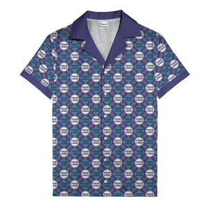 custom logo diamond grid pattern hawaiian shirt for men