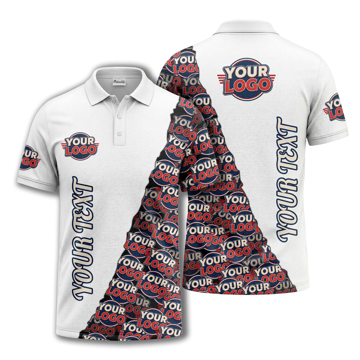 custom logo repeat vertical text pattern personalized polo shirt