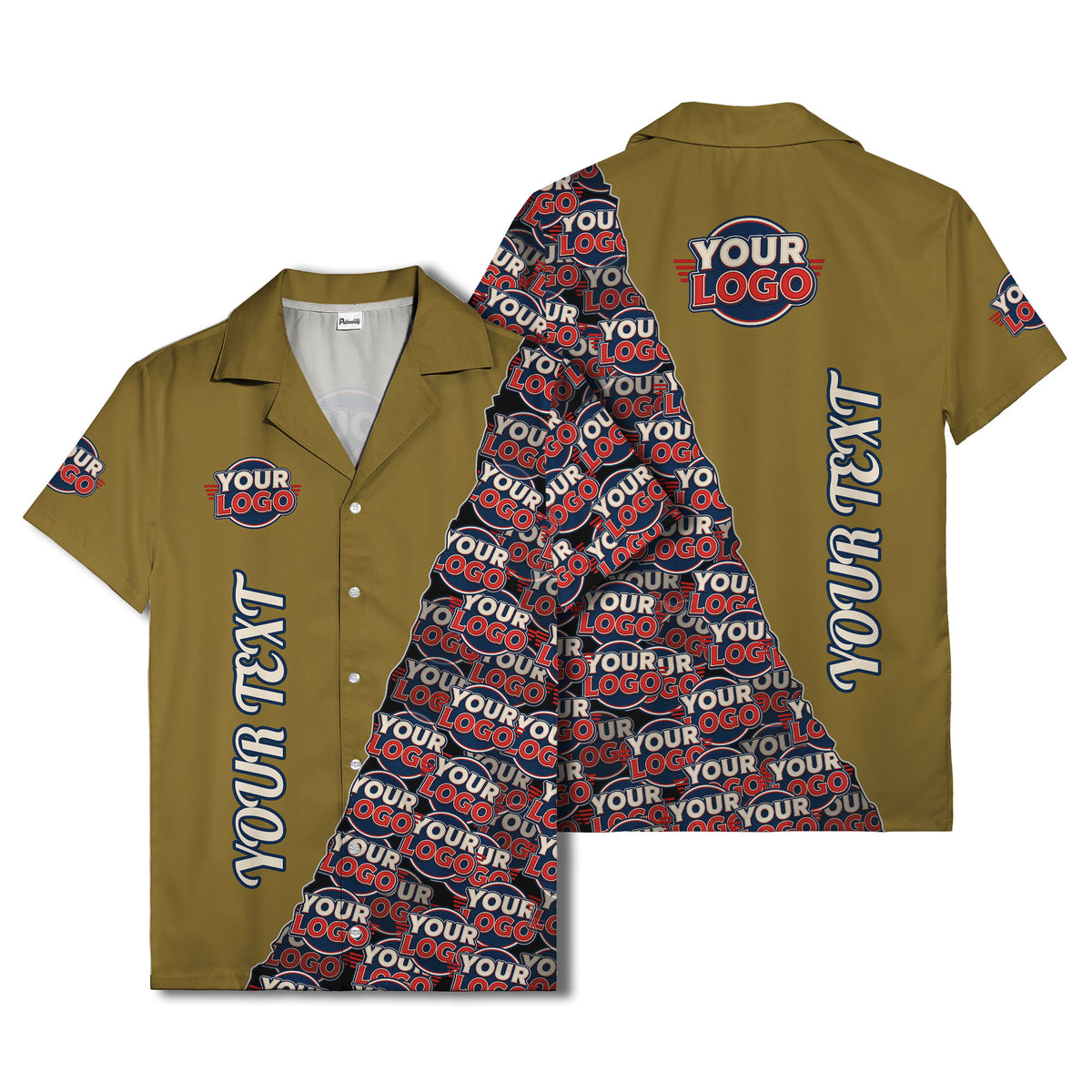 custom logo & vertical text repeat pattern hawaiian shirt
