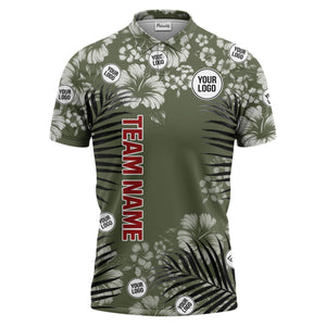 custom multi color tropical hibiscus palm leaf floral golf polo shirt for men
