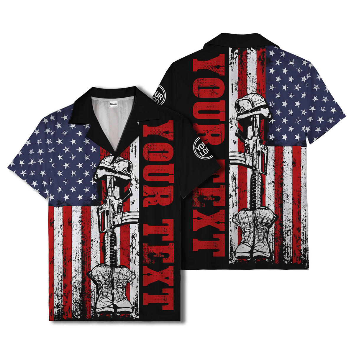 distressed american flag bald eagles & combat boots hawaiian shirt