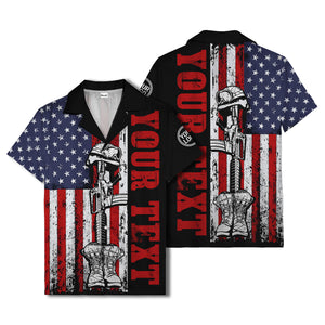 distressed american flag bald eagles & combat boots hawaiian shirt