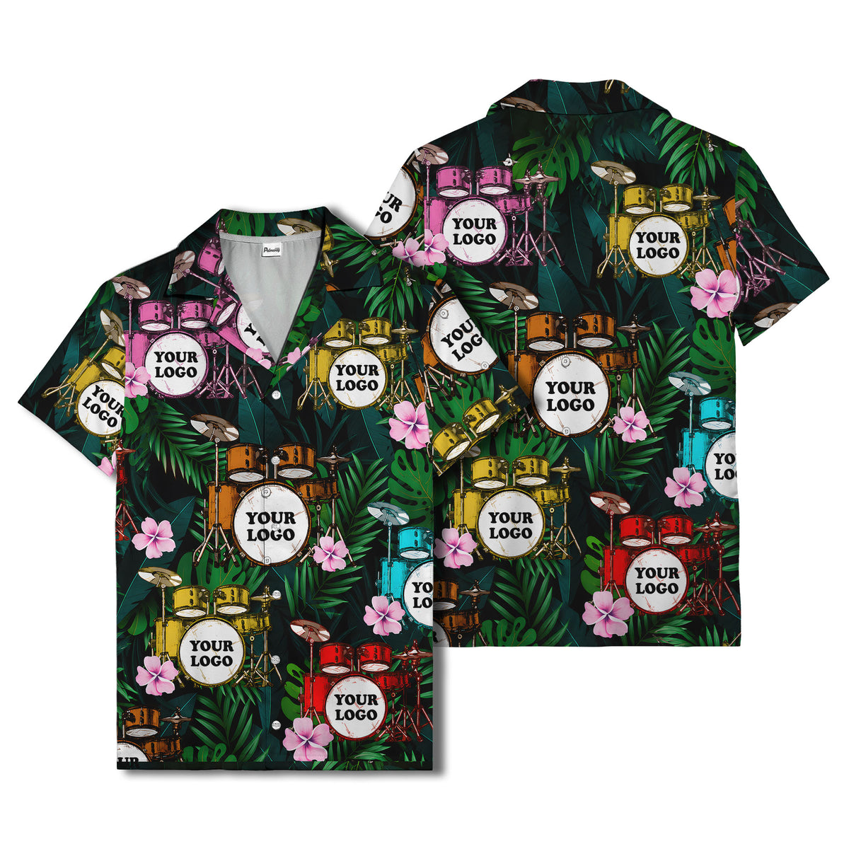 drum kits & tropical flowers aloha hawaiian shirt for musicians