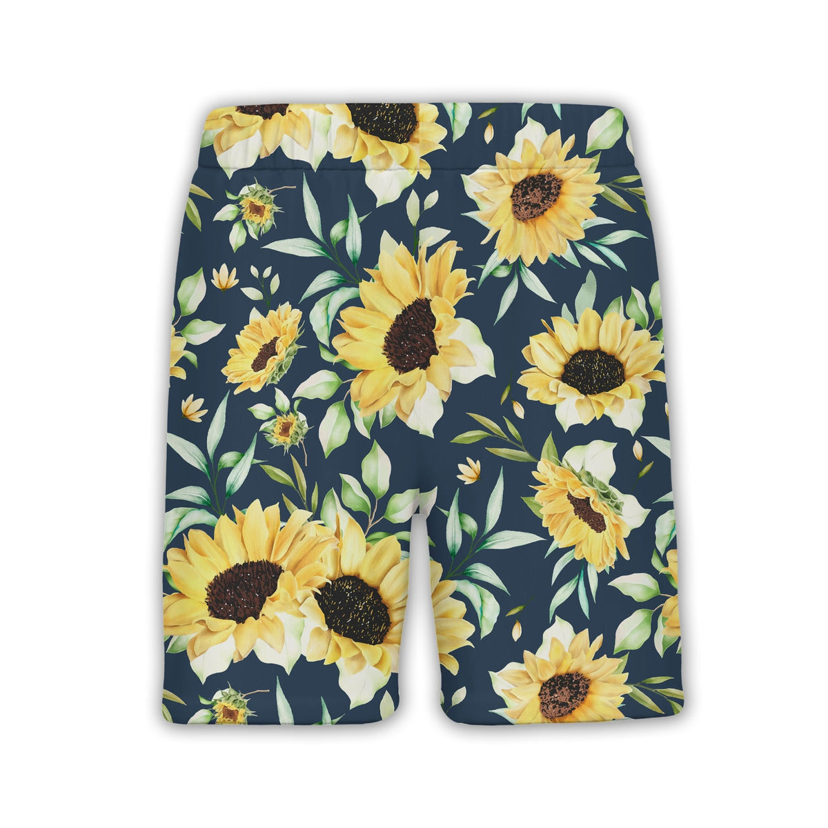 Elegant Watercolor Sunflower Hawaiian Shirt with Buds on Navy Blue