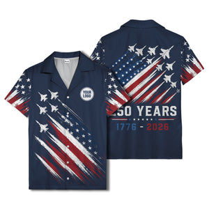 fighter jets streaking through american flag stars & stripes hawaiian shirt