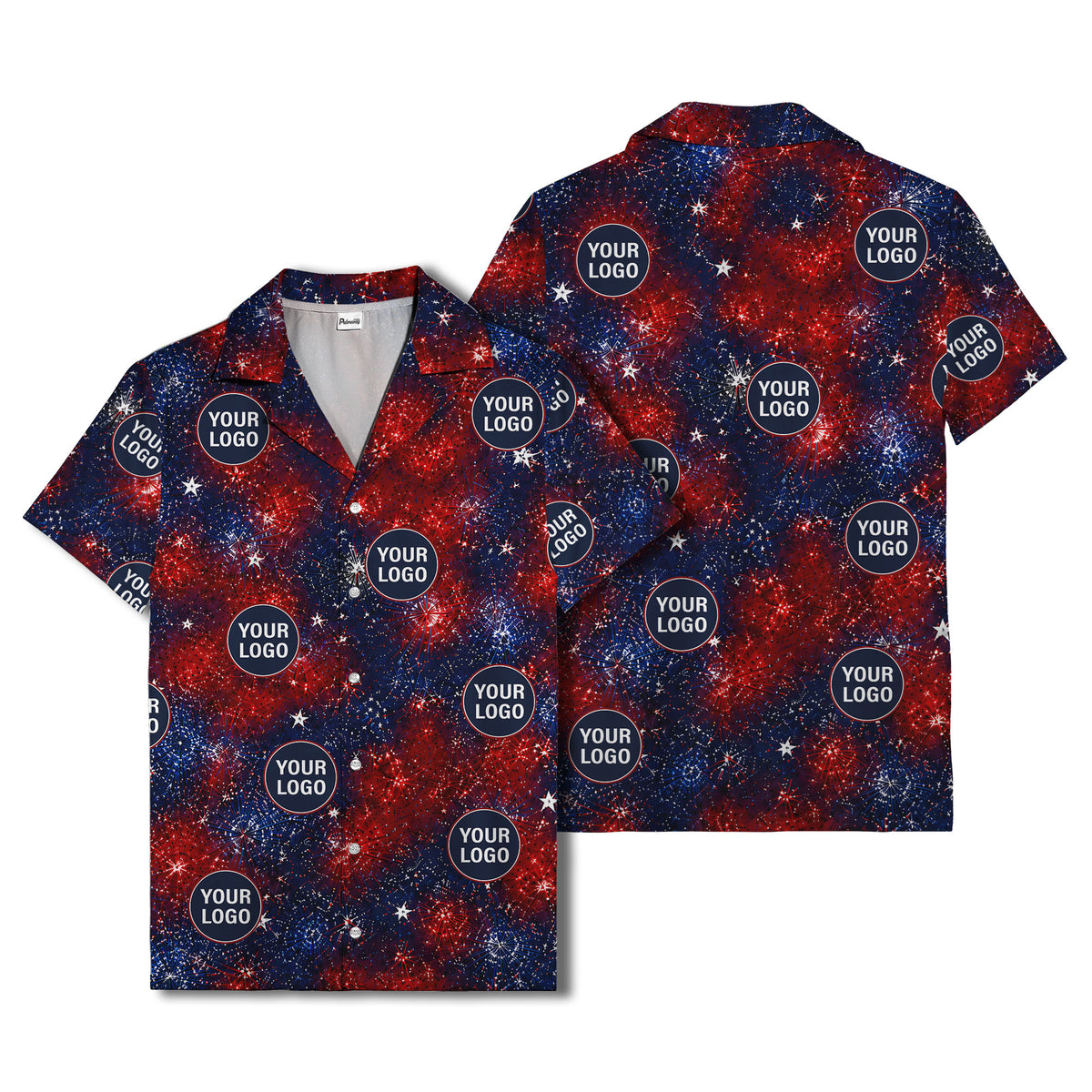 fireworks & custom logos patriotic all over print hawaiian shirt