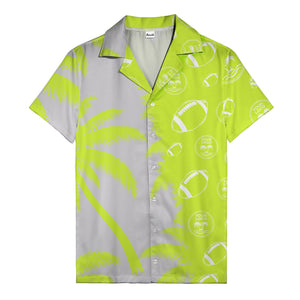 footballs & palm tree silhouettes black white graphic hawaiian shirt