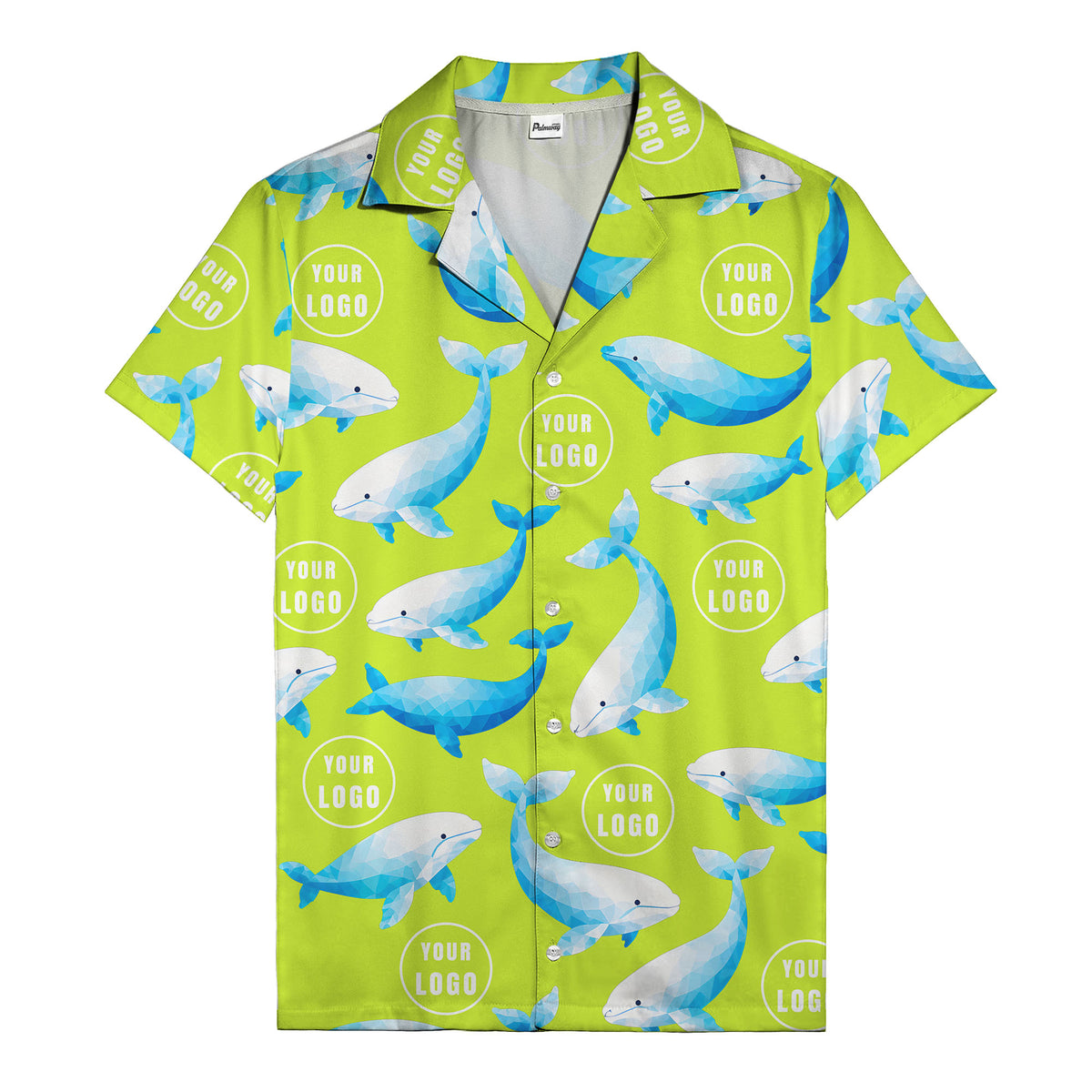 geometric beluga whales & custom logo circles hawaiian shirt for oceanic adventures